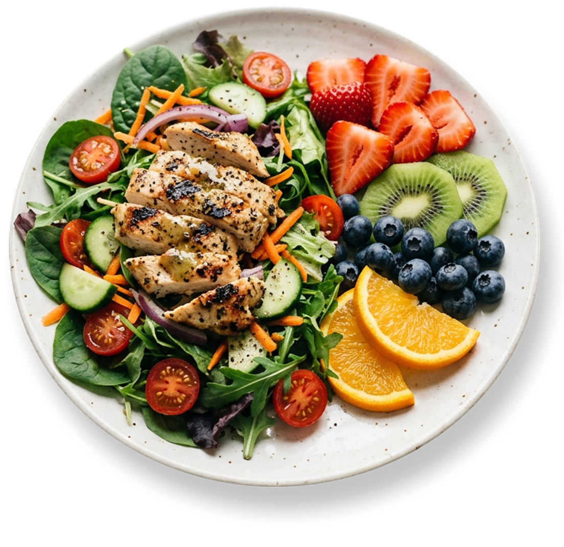 Prato de salada com fruta rico em fibra