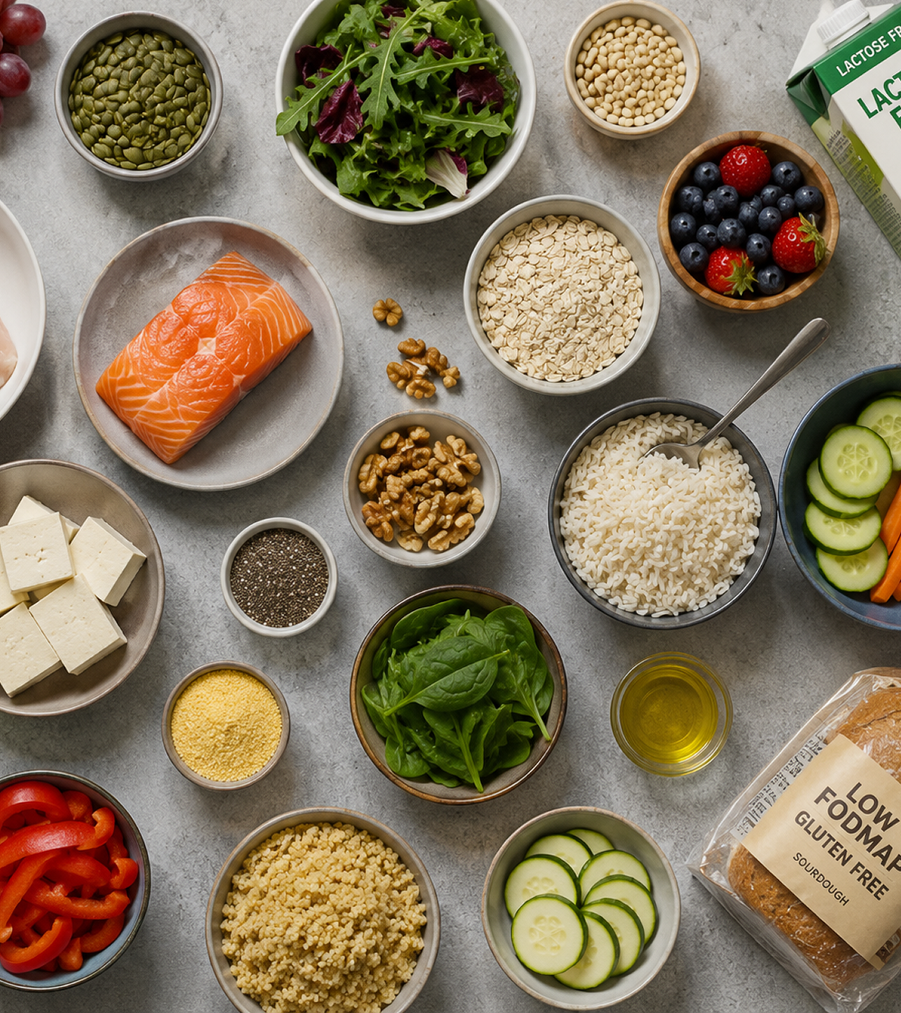 Prato com alimentos ricos em fibra