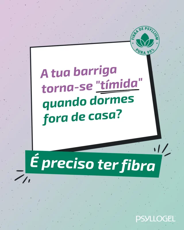 Férias, primeiros tempos na casa da pessoa que namoras, casa dos sogros... 😅 A barriga pode inventar muitas desculpas para não colaborar, mas é importante que tomes controlo para te sentires bem todos os dias! Descobre os suplementos Psyllogel Fibra e Psyllogel Fast, com fibra de Psyllium 99% pura, em farmácias e parafarmácias e diz adeus à timidez.

Os suplementos alimentares não devem ser utilizados como substitutos de um regime alimentar equilibrado e de um modo de vida saudável.
Mantenha fora da vista e do alcance das crianças. Não exceder a toma diária recomendada. Tome pelo menos duas horas antes ou duas horas após a toma de medicamentos

Vacation, first times at your partner’s place, visiting the in-laws… 😅 Your stomach can invent many excuses not to cooperate, but it’s important to take control to feel good every day! Discover Psyllogel Fibra and Psyllogel Fast, with 99% pure Psyllium fiber, in pharmacies and parapharmacies - and say goodbye to bloating.

Food supplements should not be used as a substitute for a balanced diet and a healthy lifestyle. Keep out of reach of children. Do not exceed the recommended daily dose.