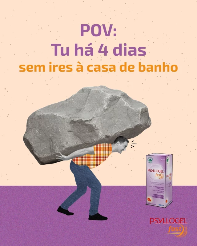 Para onde vais, a prisão de ventre acompanha-te? 🫣 Nós ajudamos-te, não a carregar o peso, mas a livrares-te dele: encontra Psyllogel fast em farmácias e parafarmácias para acelerares o teu trânsito intestinal!

*Devido à presença de Psyllium, que contribui para a regularidade do trânsito intestinal e para o volume e a consistência normais das fezes, e de Lactitol, que contribui para o funcionamento normal do intestino através do aumento da frequência das evacuações (o efeito benéfico é obtido com o consumo de 10 g de Lactitol (1 stick).

Os suplementos alimentares não devem ser utilizados como substitutos de um regime alimentar equilibrado e de um modo de vida saudável.
Mantenha fora da vista e do alcance das crianças. Não exceder a toma diária recomendada. Tome pelo menos duas horas antes ou duas horas após a toma de medicamentos