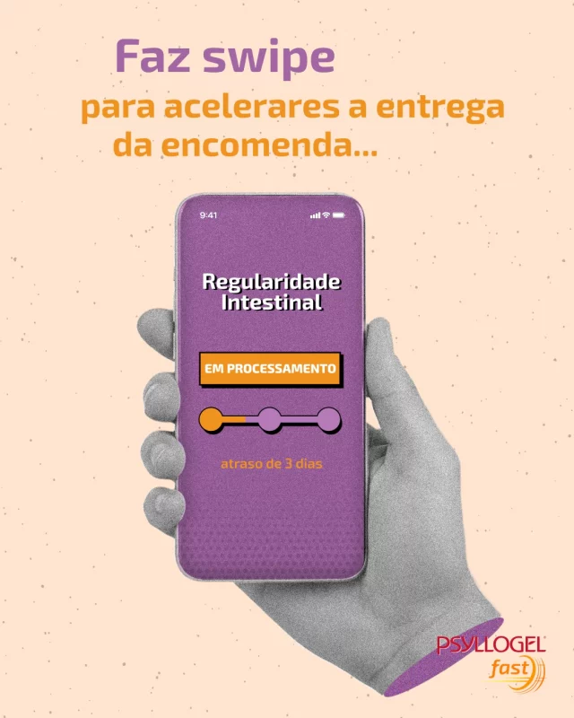 Se o trânsito intestinal faz-te lembrar uma encomenda perdida, é altura de experimentares Psyllogel Fast*. 🏃‍♀️

*Devido à presença de Psyllium, que contribui para a regularidade do trânsito intestinal e para o volume e a consistência normais das fezes, e de Lactitol, que contribui para o funcionamento normal do intestino através do aumento da frequência das evacuações (o efeito benéfico é obtido com o consumo de 10 g de Lactitol (1 stick).

Os suplementos alimentares não devem ser utilizados como substitutos de um regime alimentar equilibrado e de um modo de vida saudável.
Mantenha fora da vista e do alcance das crianças. Não exceder a toma diária recomendada. Tome pelo menos duas horas antes ou duas horas após a toma de medicamentos.